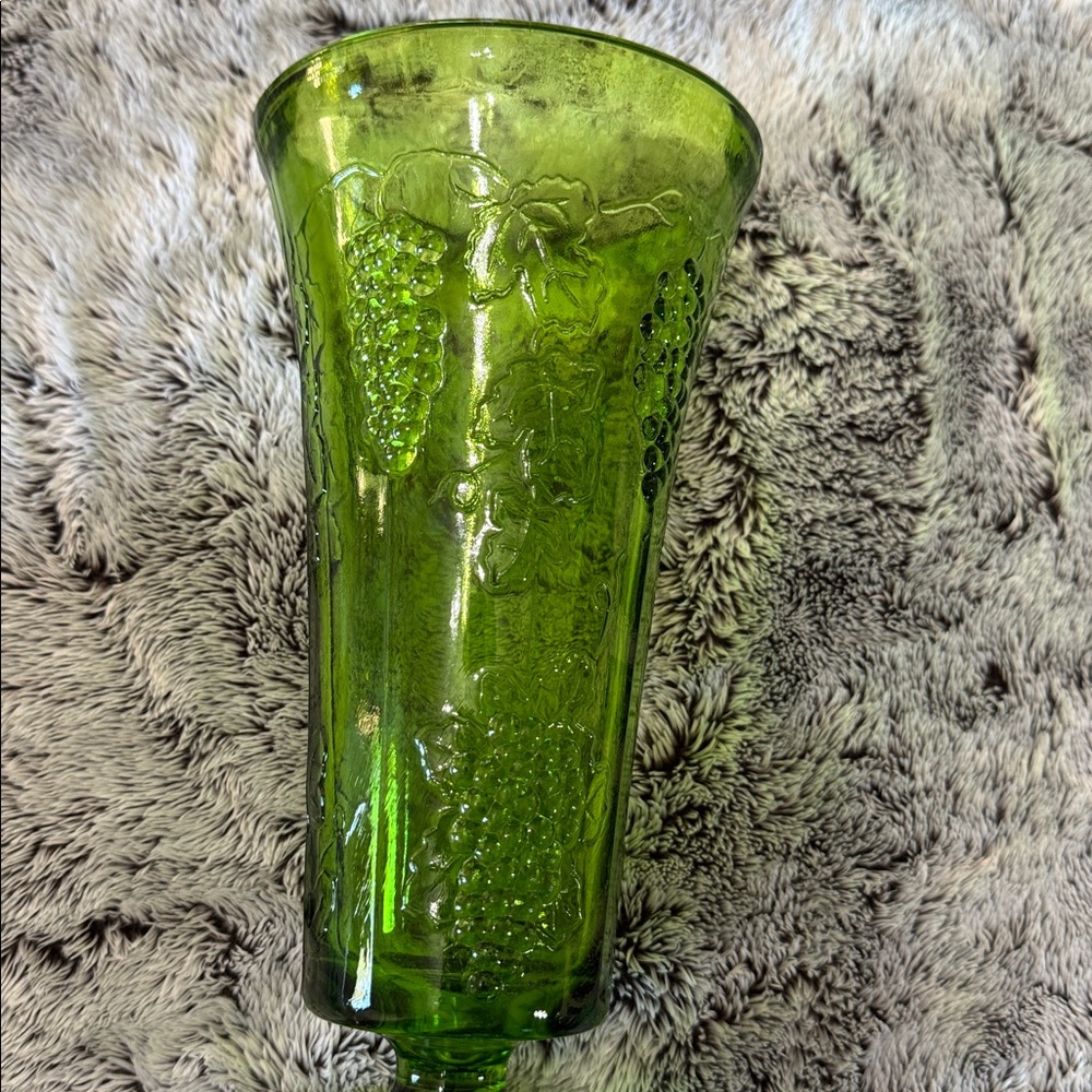 Vintage Indiana Glass Green Glass Footed Vase Colony Harvest Pattern Tall - Picture 10 of 12